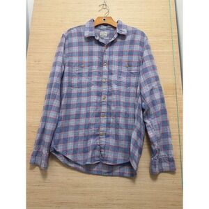 J Crew Flannel Slim Fit Shirt Gray Red Blue Plaid Cotton Men Medium